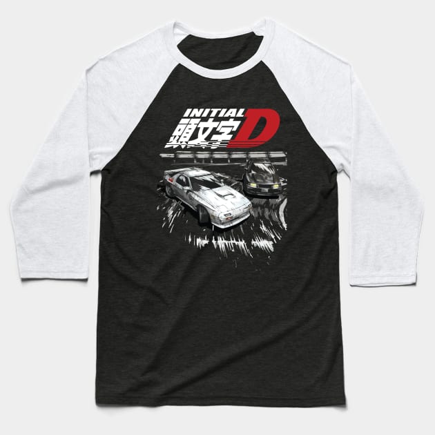 Initial D - Mountain Drift Racing Tandem EVO iii vs FC rx-7 Baseball T-Shirt by cowtown_cowboy